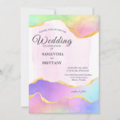 LGBT金ゴールド&レインボーウォーター結婚式招待状 カード (正面)