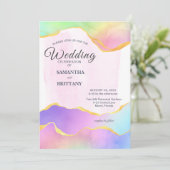 LGBT金ゴールド&レインボーウォーター結婚式招待状 カード (スタンド正面)
