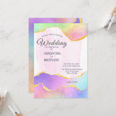 LGBT金ゴールド&レインボーウォーター結婚式招待状 カード (正面/裏面インサイチュ)