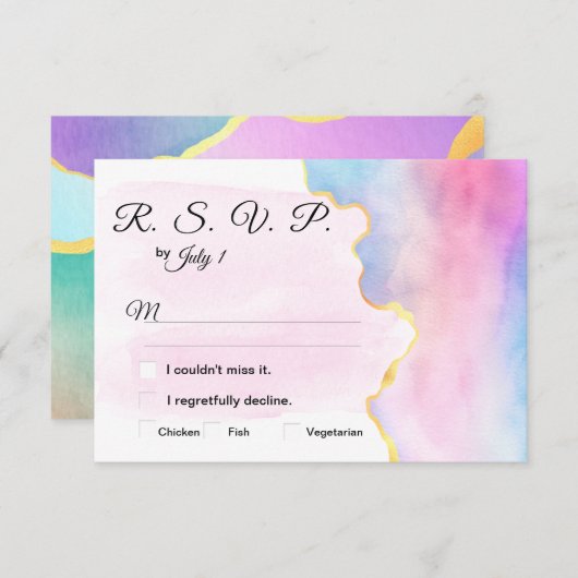LGBT金ゴールド&レインボー·ウォーターカラー·ウェディングRSVP エンクロージャーカード (正面/裏面)