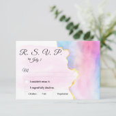 LGBT金ゴールド&レインボー·ウォーターカラー·ウェディングRSVP エンクロージャーカード (スタンド正面)