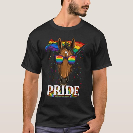 LGBT馬ゲイプライドレインボーフラッグサングラス Tシャツ (正面)