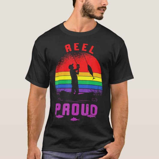 Lgbt魚釣りリール誇りを持ったゲイアングラーレトロ同性愛者Pri Tシャツ (正面)