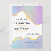 LGBT ゴールド レインボー 水彩 結婚式 Save the Date 招待状 (正面)