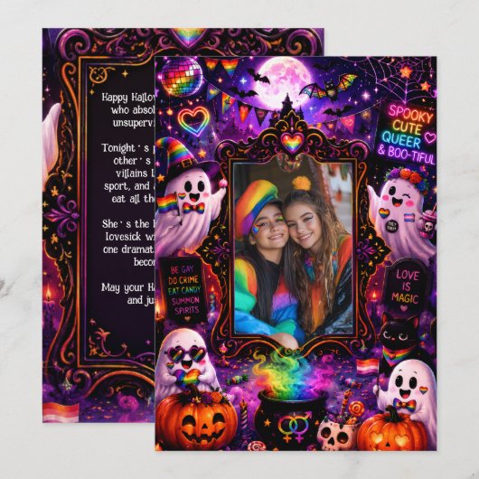 LGBT ハロウィーン オリジナルフォトグリーティングカード 🎃🌈 招待状 (正面/裏面)
