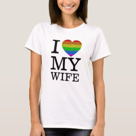 LGBT ハート スパークル バレンタインデー 私の妻を愛してます Tシャツ