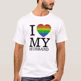 LGBT ハート スパークル バレンタインデー 私は夫を愛しています Tシャツ
