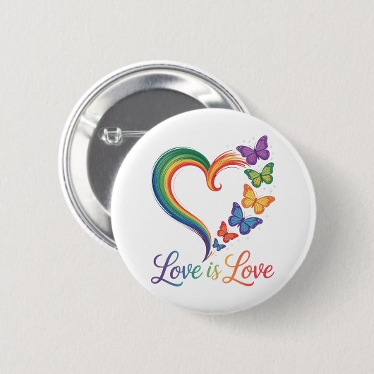 LGBT バタフライハート レインボー 愛は愛 缶バッジ (正面&裏面)