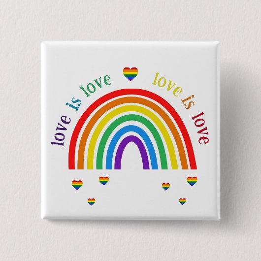 LGBT バッジ - 虹色ハート 愛は愛です (正面)