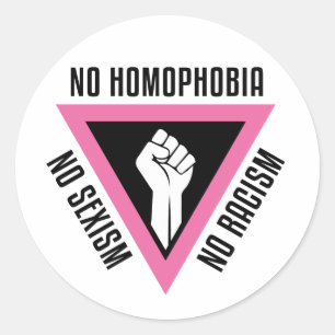 LGBT -ピンクの三角形の上げられた握りこぶし ラウンドシール