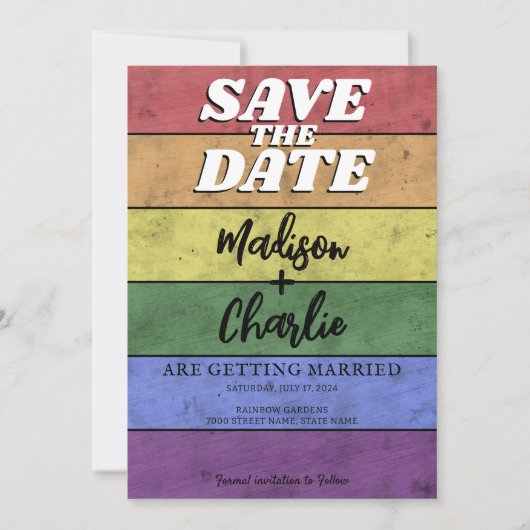 LGBT フラグ プライド ヴィンテージ Save the Date 招待状 (正面)