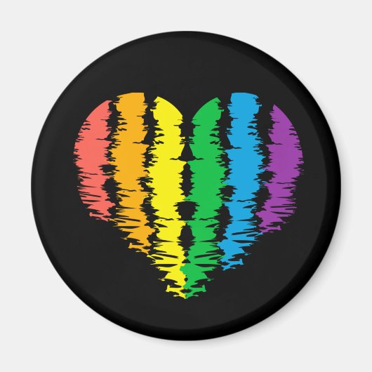 LGBT+プライドハート虹。ボタン マグネット (正面)