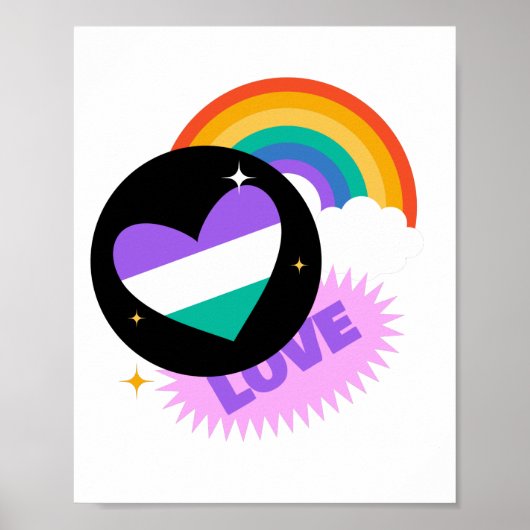 LGBT+プライド愛。ハート虹。 ポスター (正面)