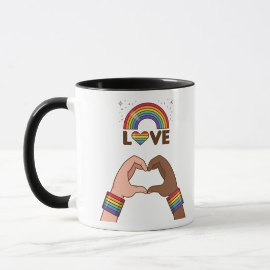 LGBT+プライド。虹を愛する。ハート。 マグカップ (左)