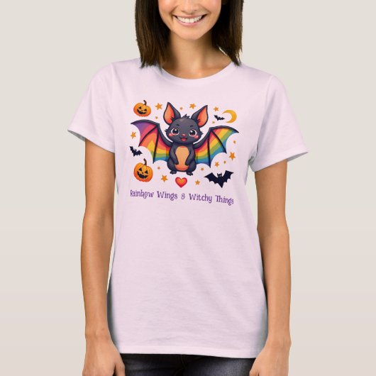 LGBT レインボーウィングと魔女のモノ Tシャツ (正面)