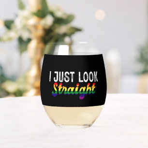 LGBT レインボープライド月間 ストレートに見えるだけ ステムなしワイングラス