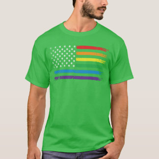 LGBT レインボー アメリカ国旗 LGBTQ 7月4日 ゲイ P Tシャツ