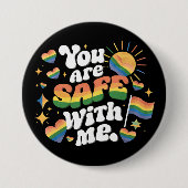 LGBT レインボー ゲイ 私と一緒なら安心 缶バッジ (正面)