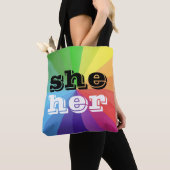 LGBT レインボー プライド フラッグ 代名詞 彼女/彼女 トートバッグ (クローズアップ)