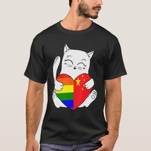 LGBT 中国 猫 サポーター アニマル プライド Tシャツ (正面)