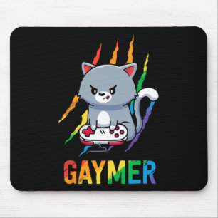 LGBT 猫プライドシャツ レインボー ビデオゲーム愛好家 Gif マウスパッド
