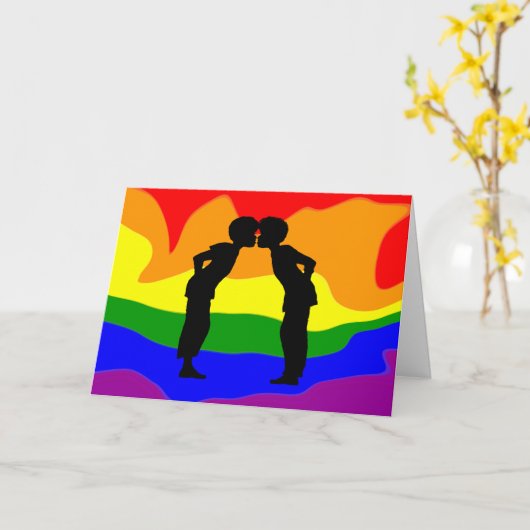 LGBT 2人の男性シルエッキスをするト・グリーティング・カード カード (黄色い花)