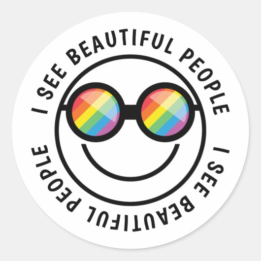 Lgbt Ally Beautiful People引用文&レインボーグラス ラウンドシール (正面)