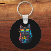 Lgbt Ally Cat Be KindゲイレインボーおもしろいLgbtqメンズ キーホルダー (正面)
