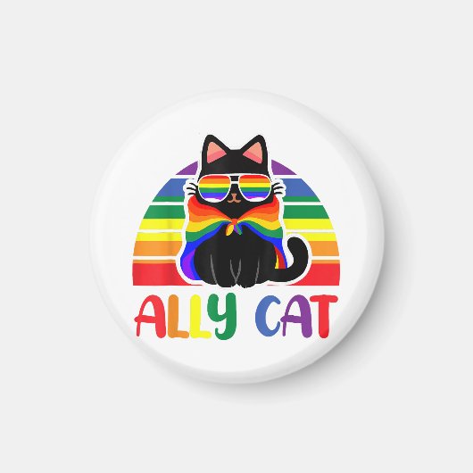 LGBT Ally Cat Be KindゲイレインボーおもしろいLGBTQ国旗 マグネット (正面)