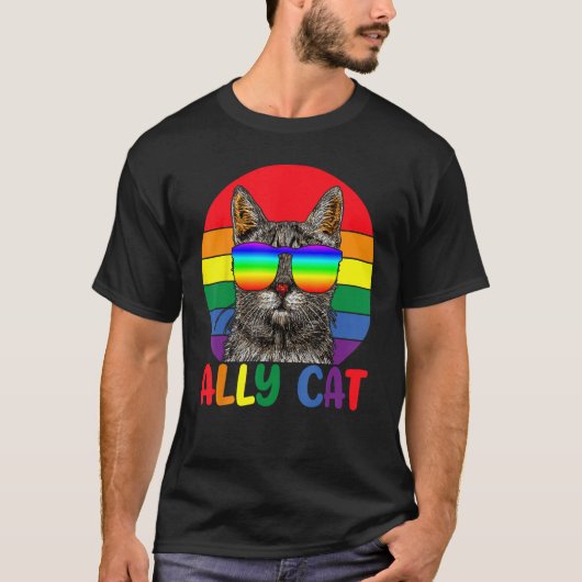 LGBT Ally Cat Be Kind Gay Rainbow Funny LGBTQ Flag Tシャツ (正面)