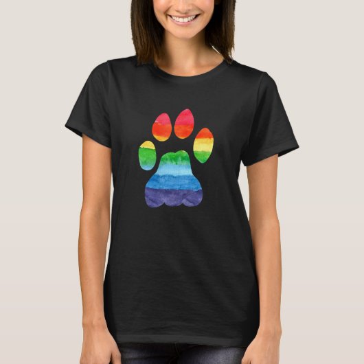 Lgbt Ally Furry Pride Rainbow Fursuit Dog Paw Prin Tシャツ (正面)