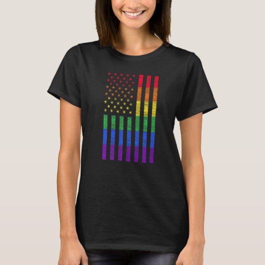 LGBT American Flag Pride Rainbow Gay Lesbian Bi Tr Tシャツ (正面)