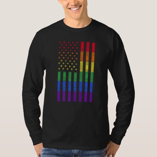 LGBT American Flag Pride Rainbow Gay Lesbian Bi Tr Tシャツ (正面)