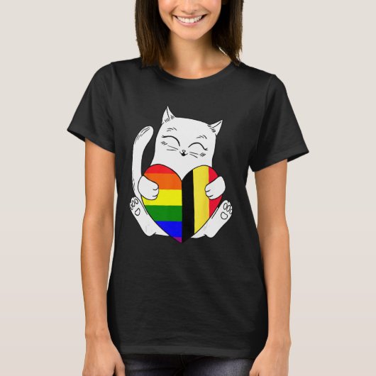 LGBT Belgium Cat Ally Animalプライド・サポーター Tシャツ (正面)