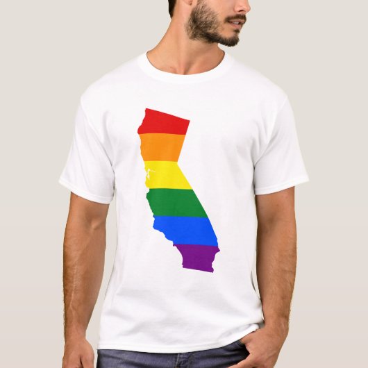 LGBT California，アメリカ州旗の地図Tシャツ Tシャツ (正面)