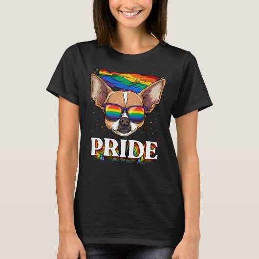 Lgbt ChihuahuaゲイプライドLgbtqレインボーフラッグスングラ Tシャツ (正面)