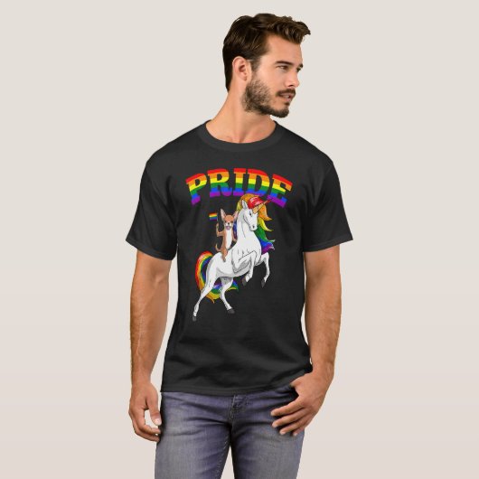 Lgbt Chihuahua Dog UnicornゲイプライドレインボーLgbtq Tシャツ (正面フル)