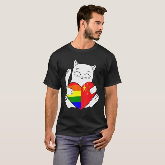 LGBT China Cat Ally Animal  Pride Supporter Tシャツ (正面フル)