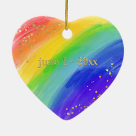LGBT Dated Water Color Rainbow & 金ゴールド セラミックオーナメント