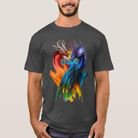 LGBT Dragon Heart Rainbow Heart Dragon LGBT T Tシャツ (正面)