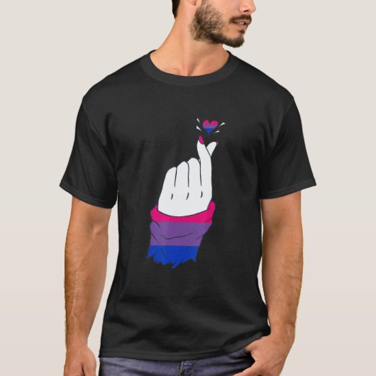LGBT Finger Heart Bisexual LGBTQ Bisexual Flag Bis Tシャツ (正面)