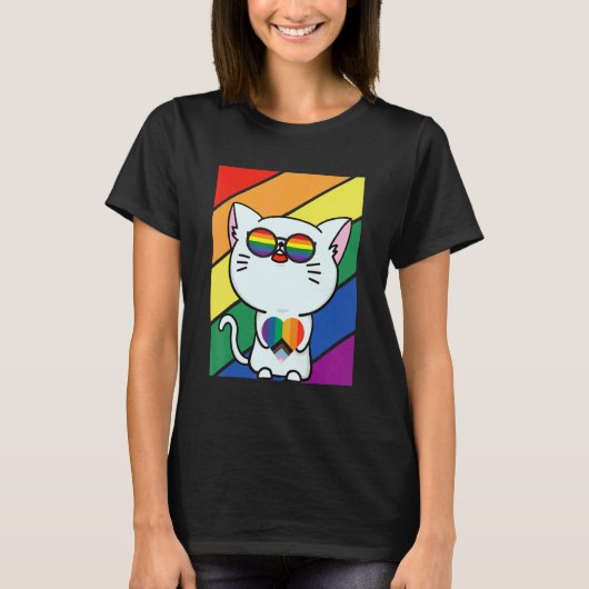 LGBT Flag Gay Pride Month Rainbow Cute Cat With LG Tシャツ (正面)