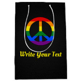 LGBT flag peace sign  ミディアムペーパーバッグ (正面)