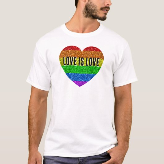 LGBT flag sparkles heart love is love Custom text Tシャツ (正面)