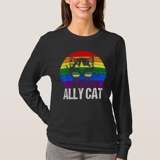LGBT Gay Ally Cat Be Kind Rainbow Pride Flag Vinta Tシャツ (正面)