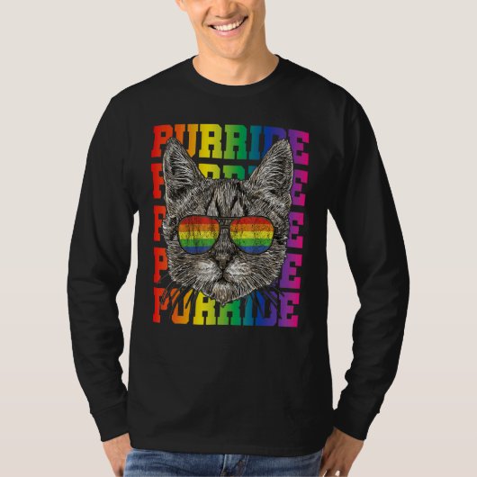LGBT Gay Pride Cat Purride Cat  LGBTQ Men Women Tシャツ (正面)