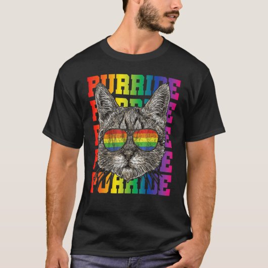 LGBT Gay Pride Cat Purride Cat  LGBTQ Men Women Tシャツ (正面)