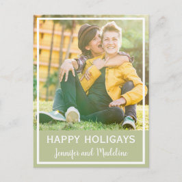 LGBT Happy Holigaysクリスマスフォトオリーブグリーン シーズンポストカード