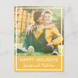 LGBT Happy Holigaysクリスマスフォトマスタードイエロー シーズンポストカード