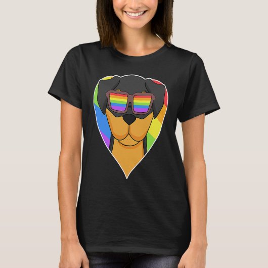 LGBT Heart Love Gay Pride Rainbow Animal Rottweile Tシャツ (正面)